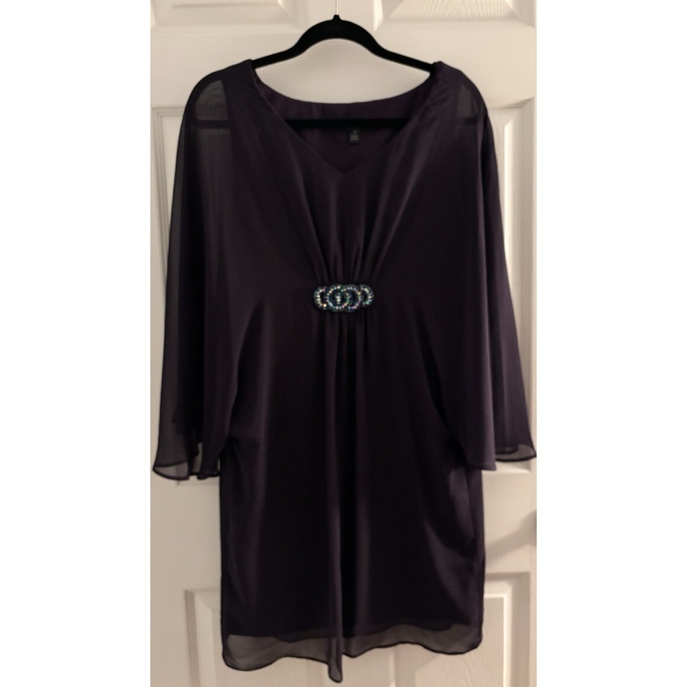 Connected Apparel Purple Chiffon Cape Sleeve Rhinestone Empire Waist Dress 10